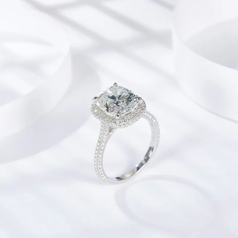 925 Sterling Silver Rings 5 Carat D Color Radiant Cut All Moissanite Engagement Wedding Ring For Women Jewelry