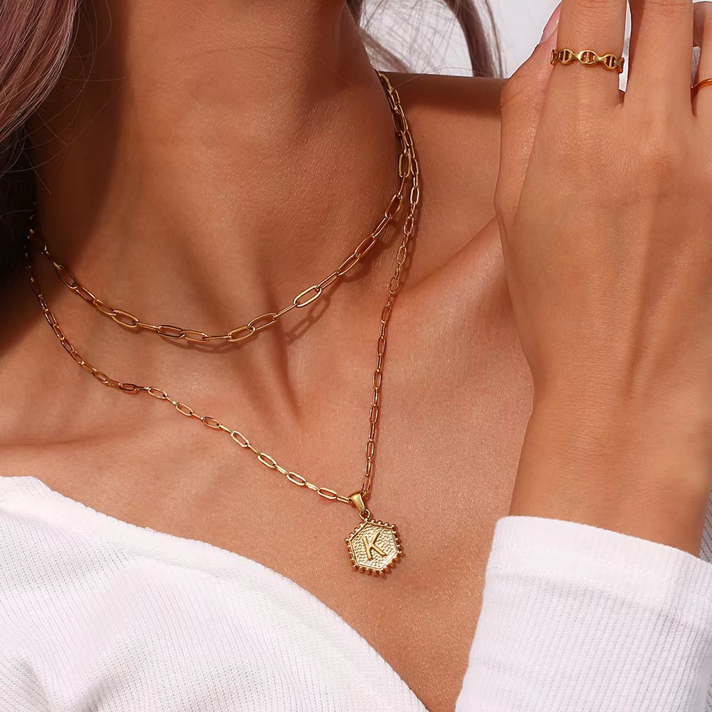 Layered Paperclip Initial Necklace
