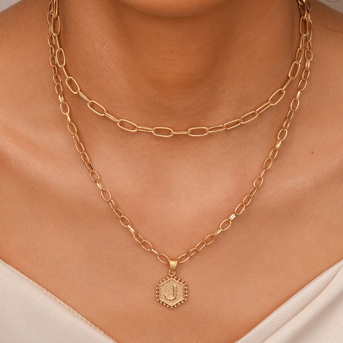 Layered Paperclip Initial Necklace