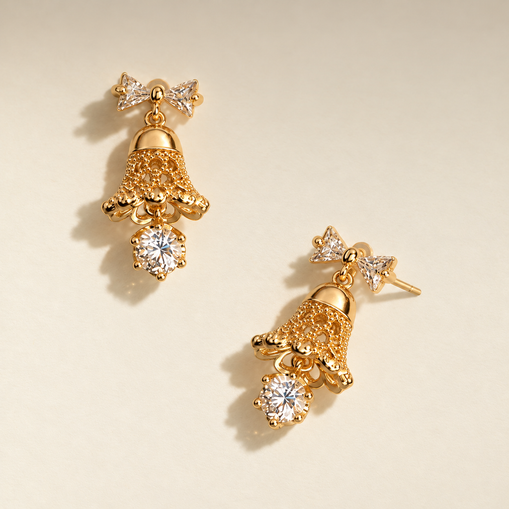Crystal Bell Bow Earrings