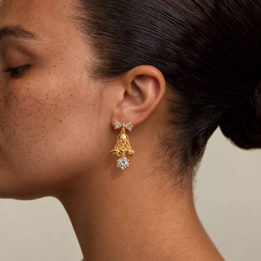 Crystal Bell Bow Earrings