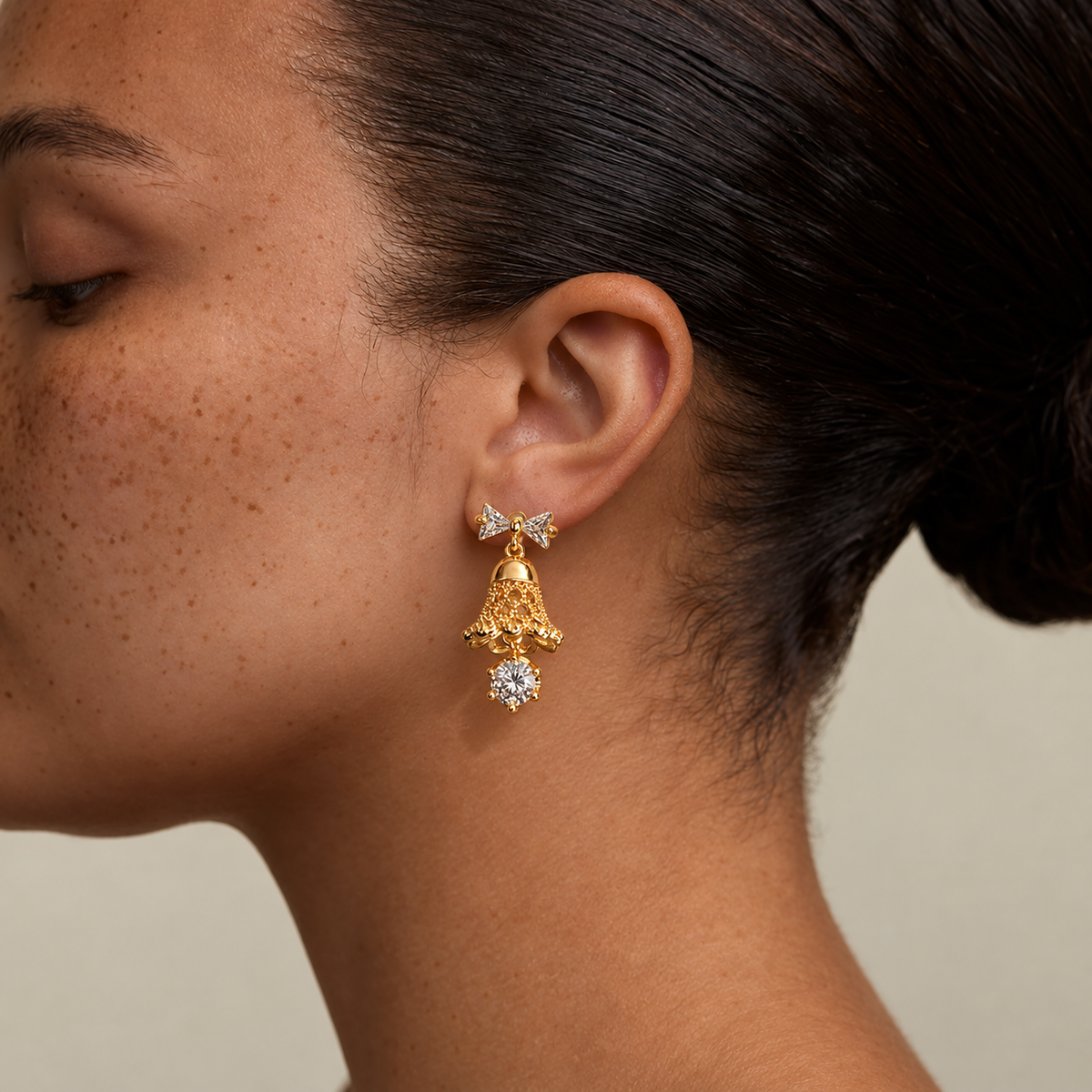 Crystal Bell Bow Earrings