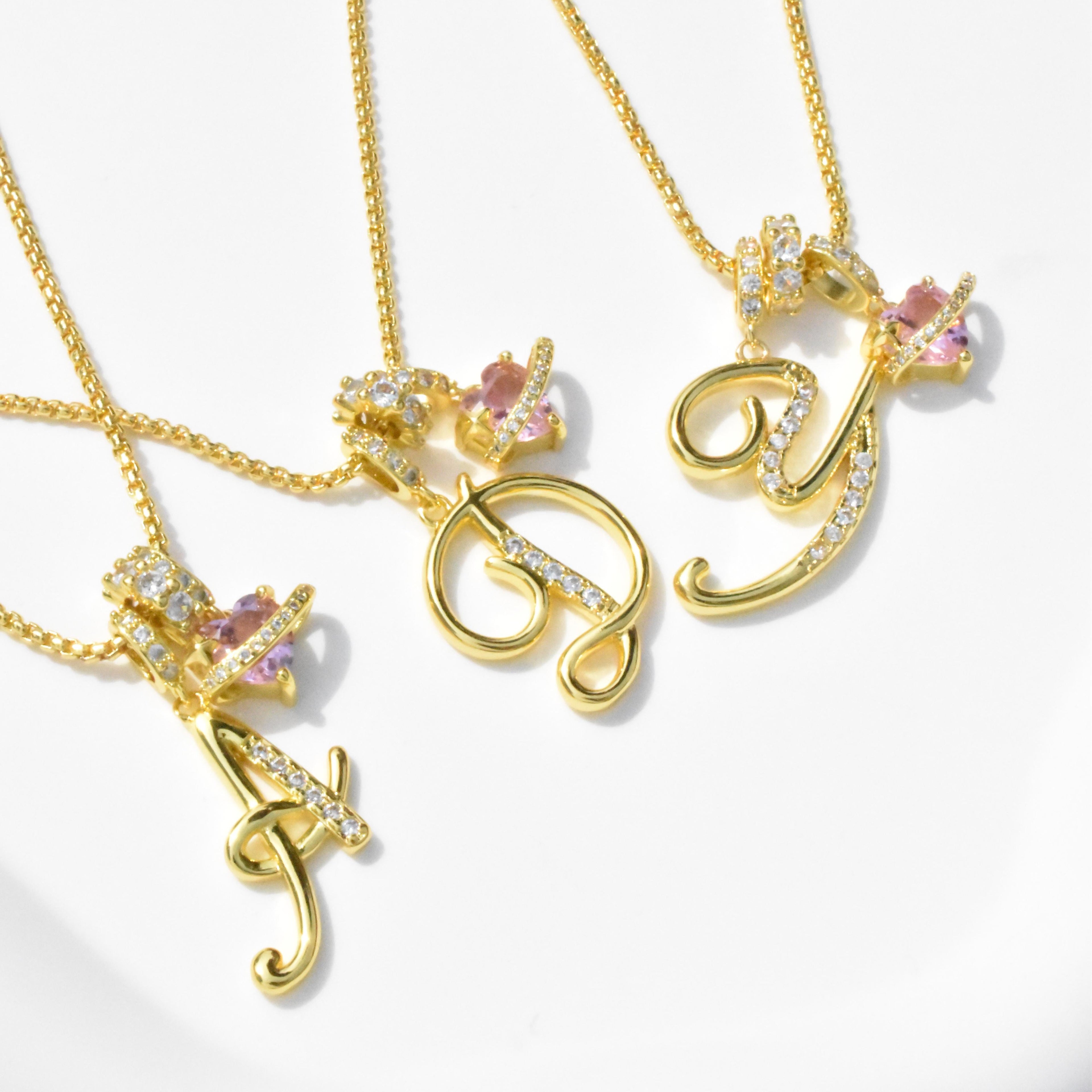 Pink Planet Initial Necklace