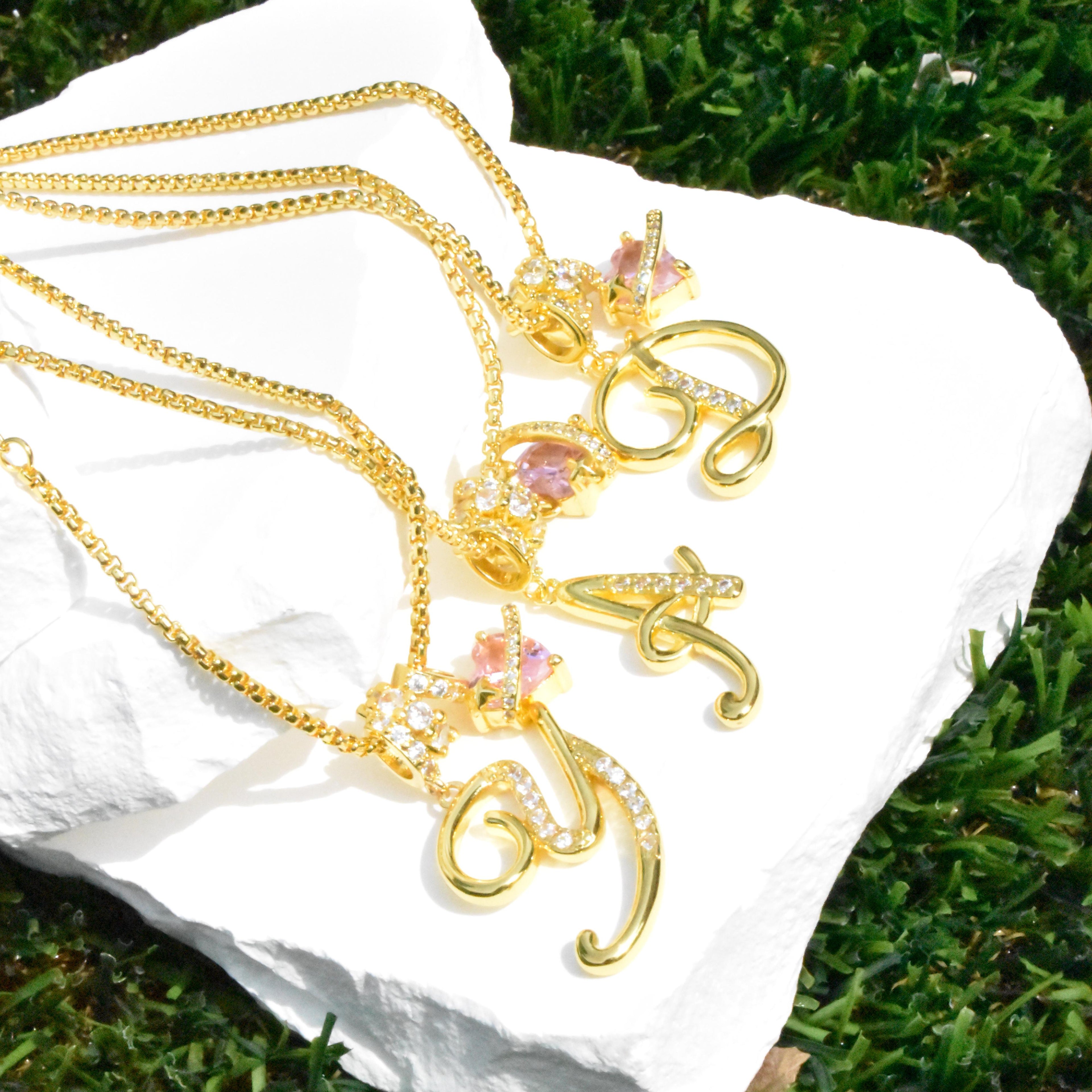 Pink Planet Initial Necklace