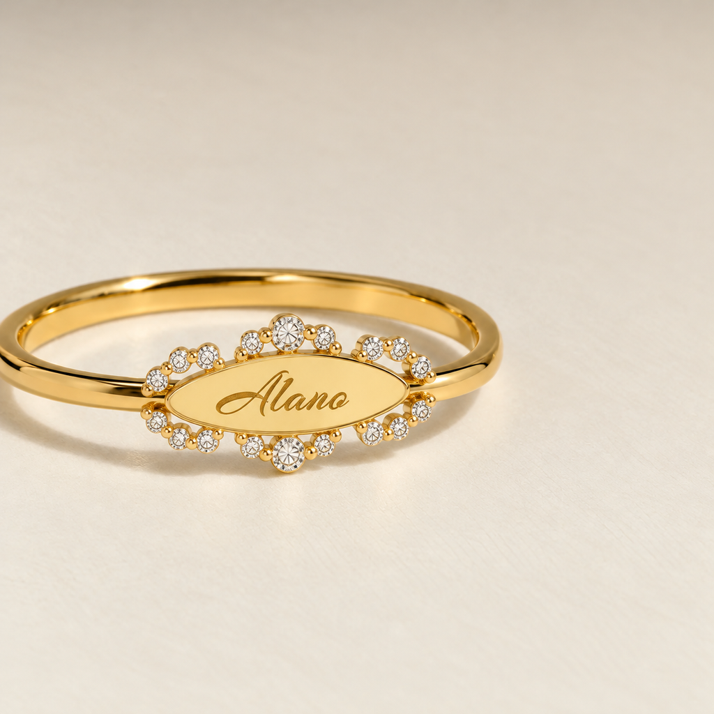 Crystal Letter Adjustable Ring
