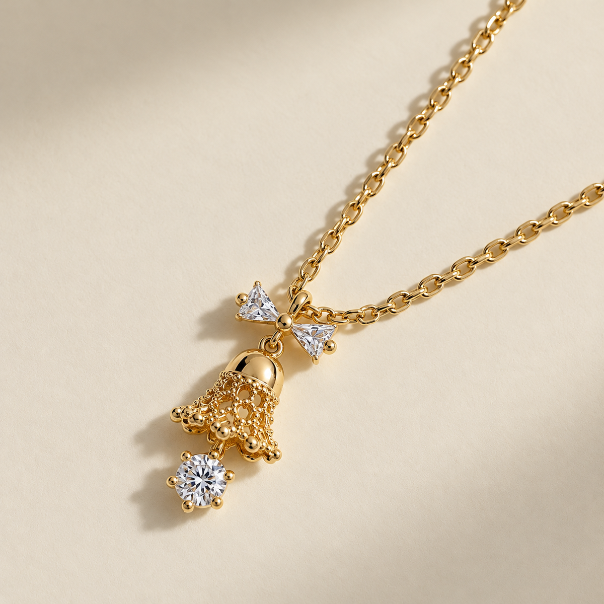 Bow Bell Pendant Necklace