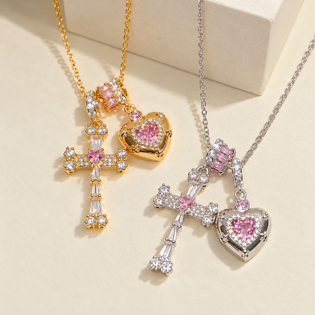Cross Heart Charm Necklace