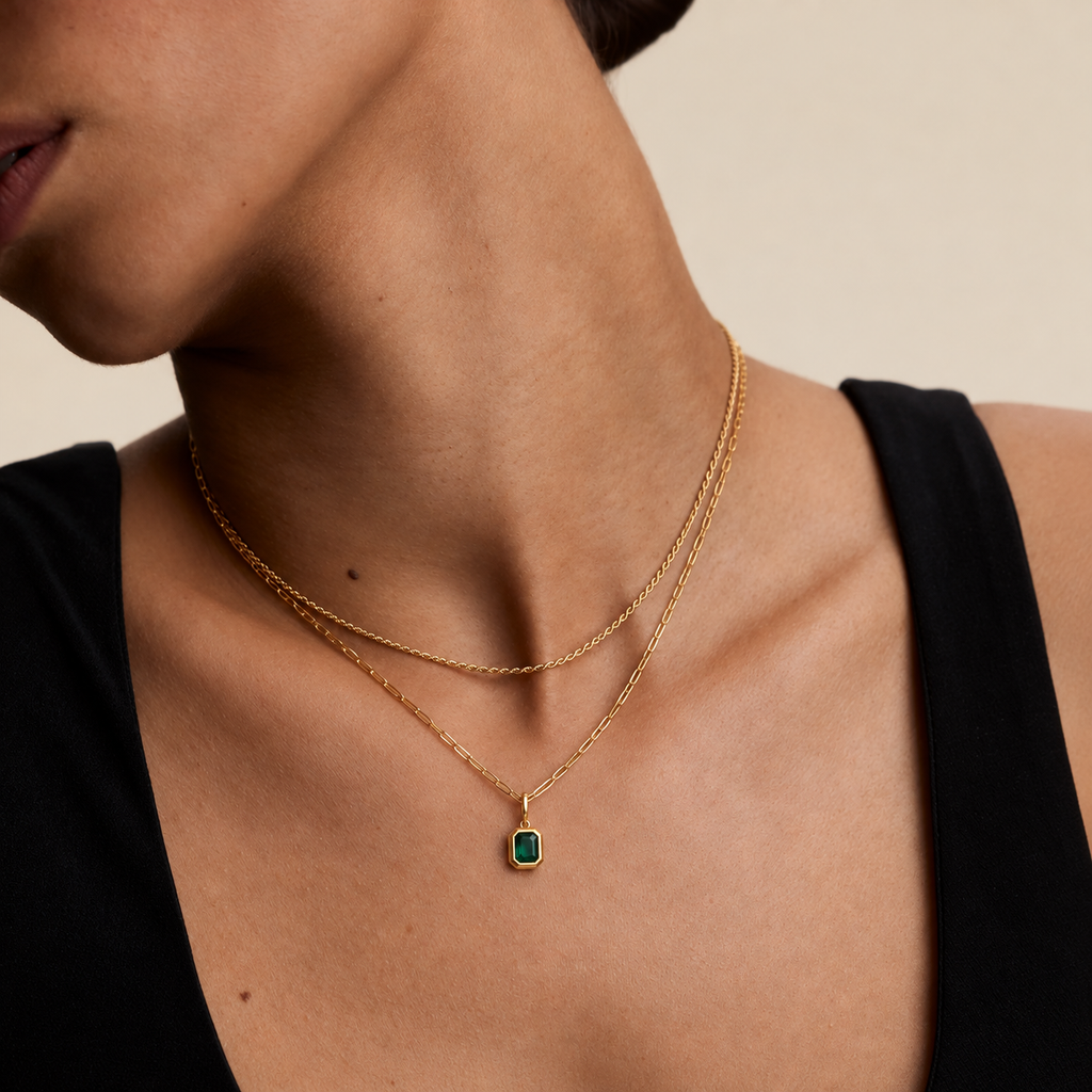 Square Birthstone Pendant Necklace