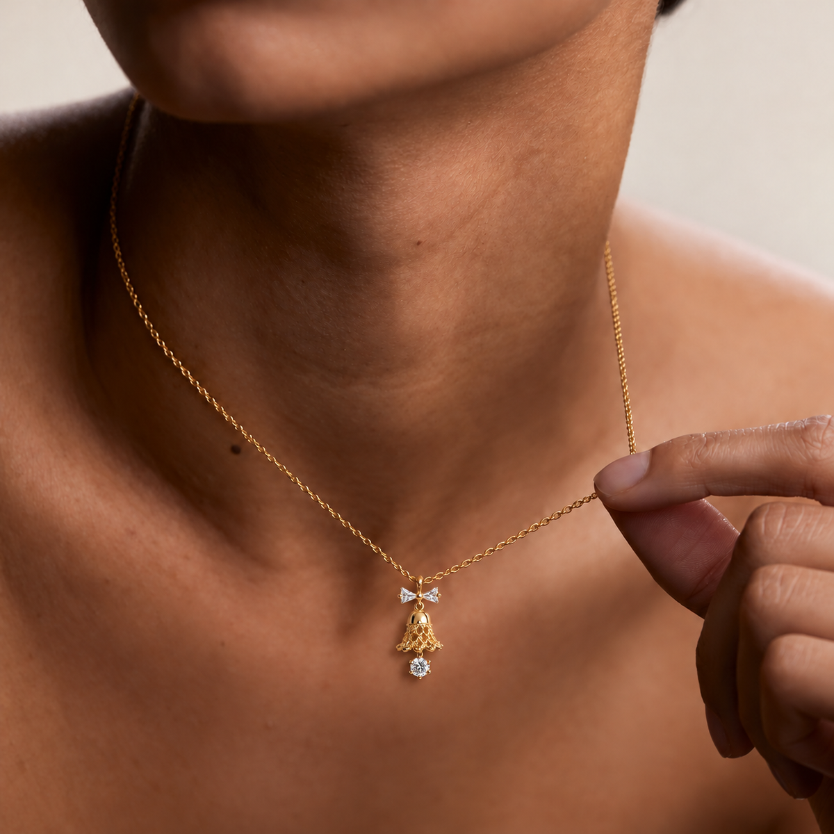 Bow Bell Pendant Necklace