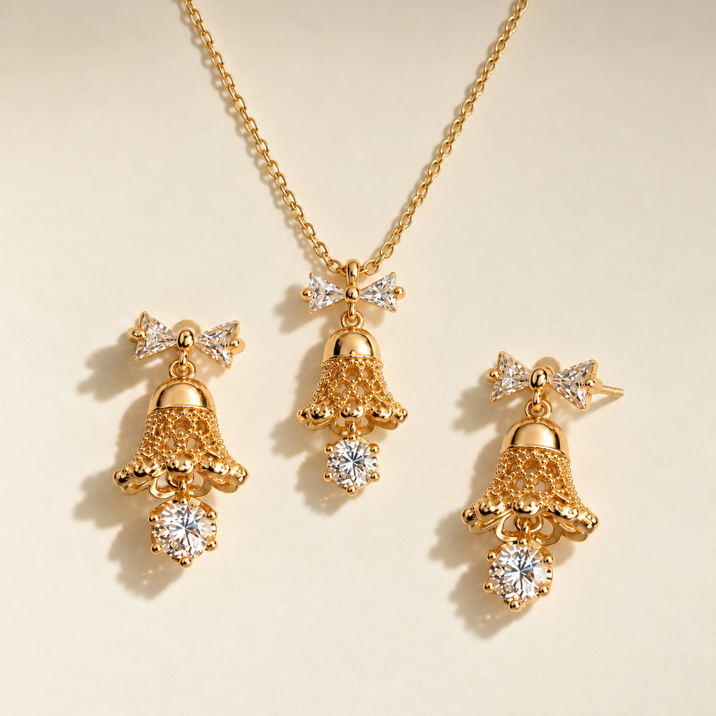 Crystal Bell Bow Earrings