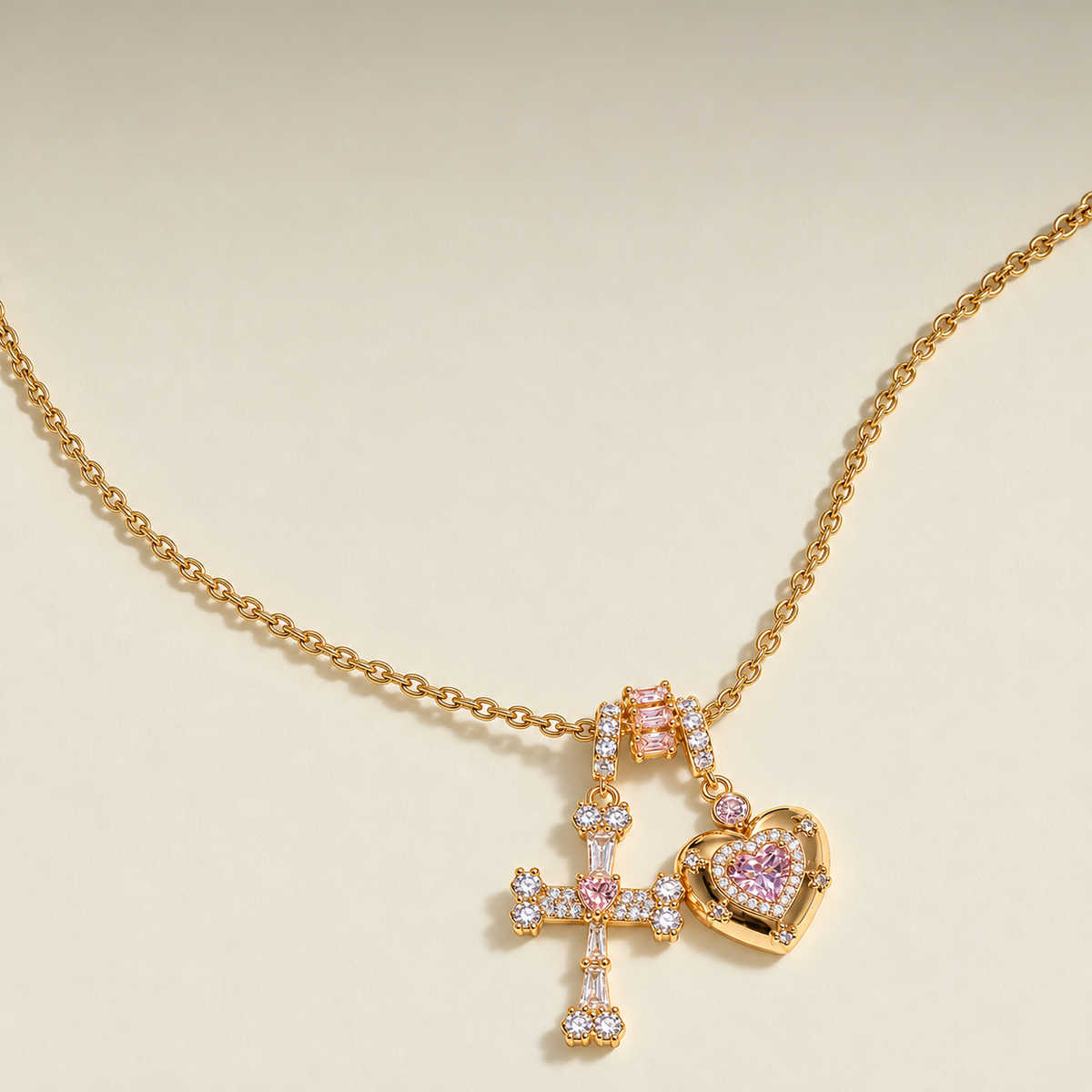 Cross Heart Charm Necklace