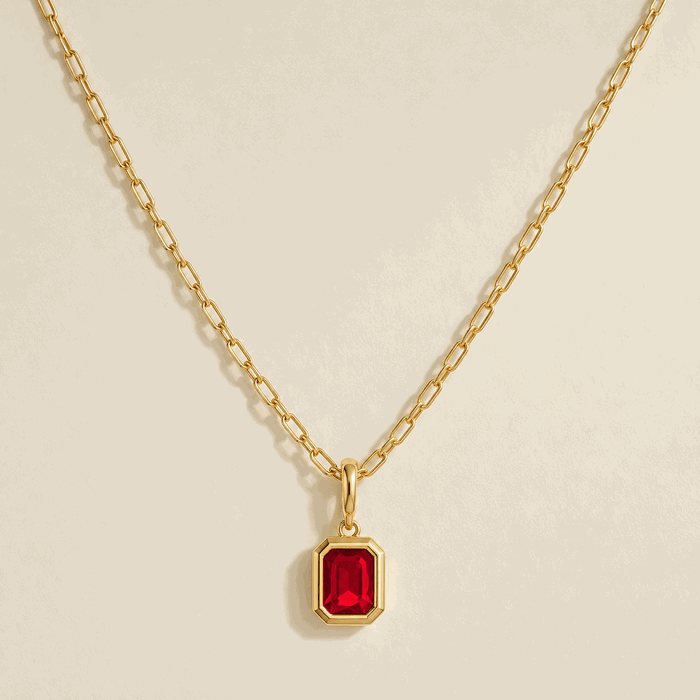 Square Birthstone Pendant Necklace