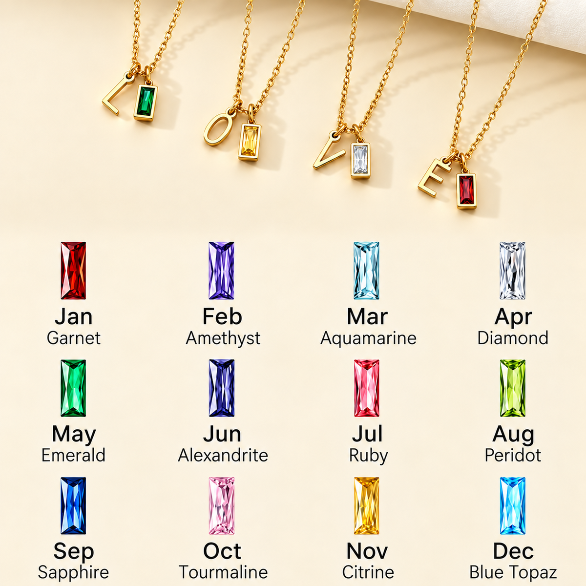 Initial Birthstone Pendant Necklace