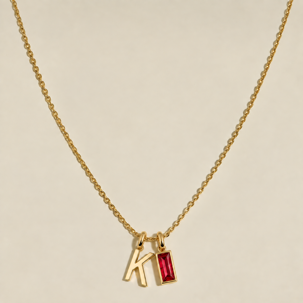 Initial Birthstone Pendant Necklace