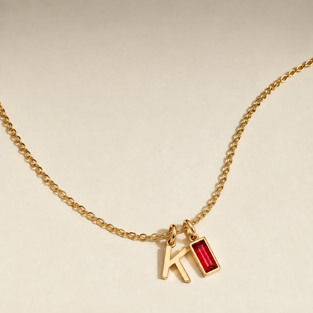 Initial Birthstone Pendant Necklace