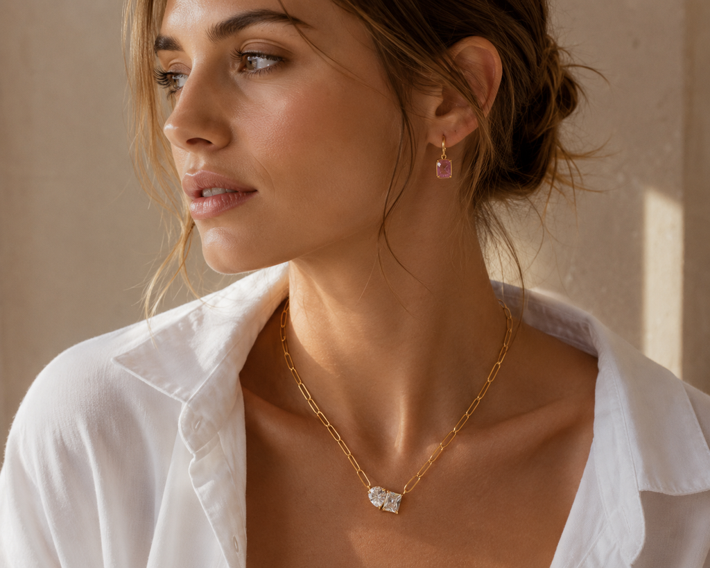 Lustre Dual Crystal Paperclip Necklace