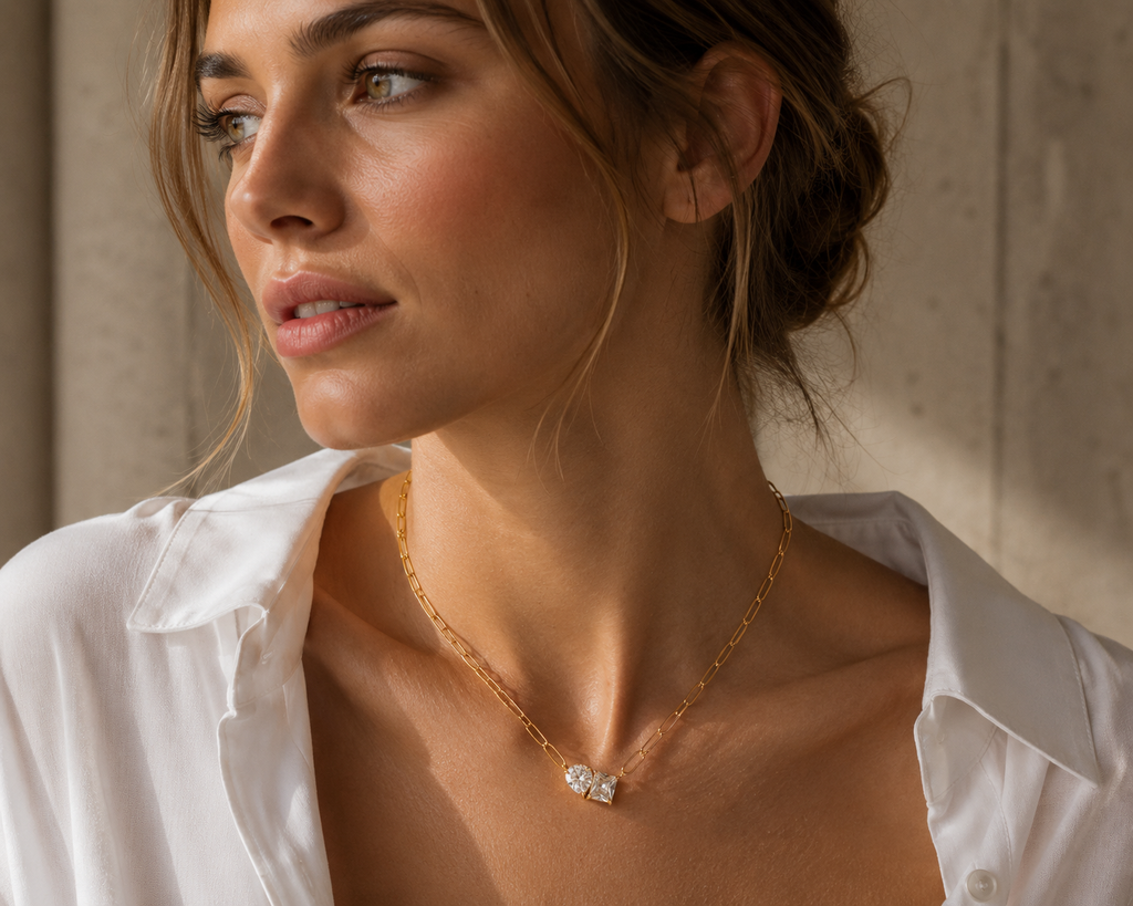 Lustre Dual Crystal Paperclip Necklace