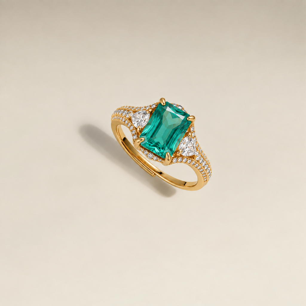 Adjustable Emerald Cut Crystal Ring