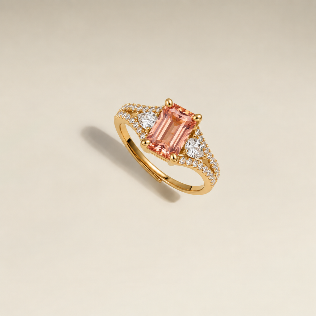 Adjustable Emerald Cut Crystal Ring