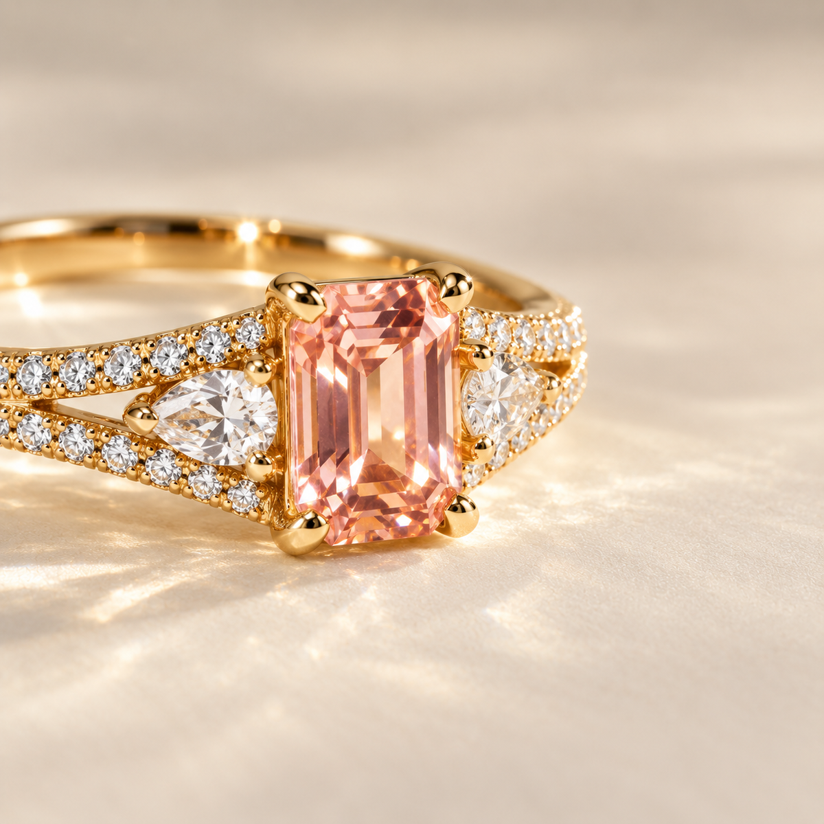 Adjustable Emerald Cut Crystal Ring
