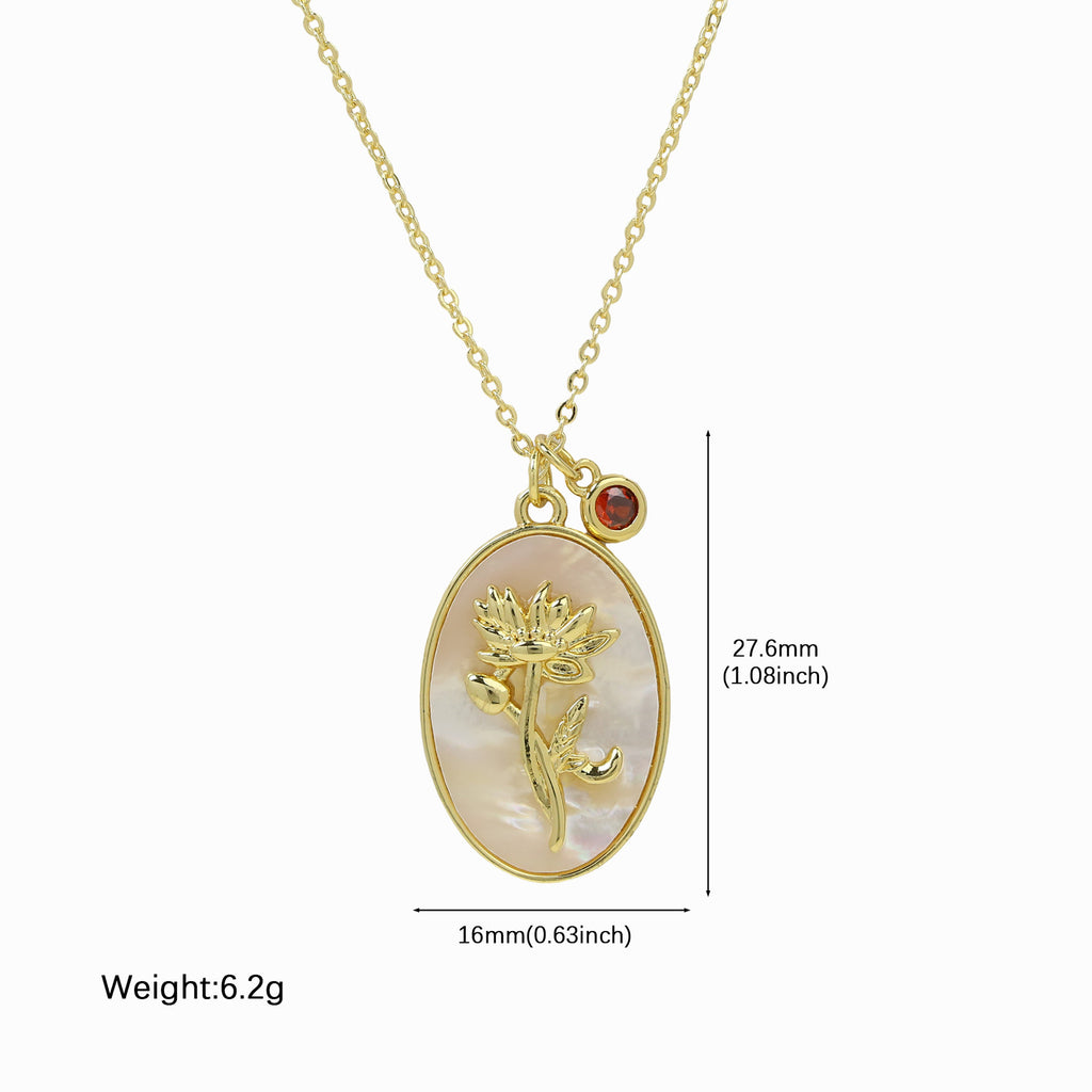 Birth Flower & Birthstone Pendant Necklace | Elegant Women Jewelry