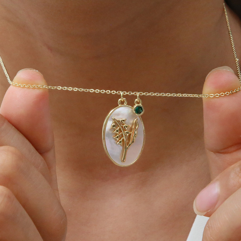 Birth Flower & Birthstone Pendant Necklace | Elegant Women Jewelry
