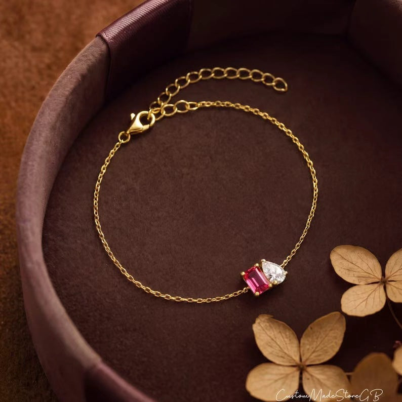 Minimalist Luxury Stainless Steel Colorful Zircon Pendant Bracelet for Women