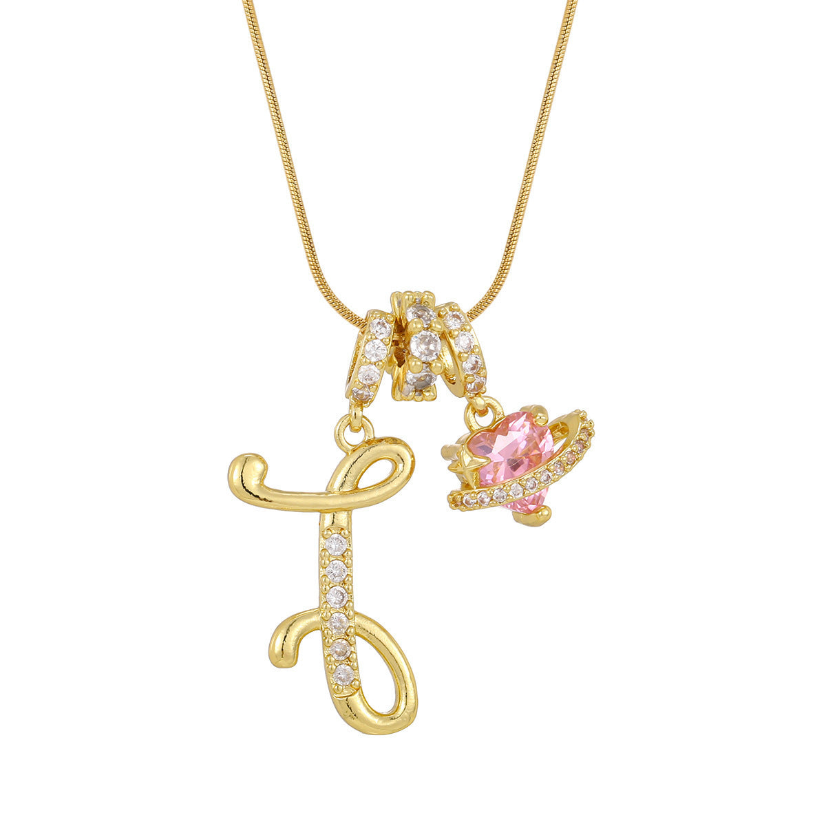 Pink Planet Initial Necklace