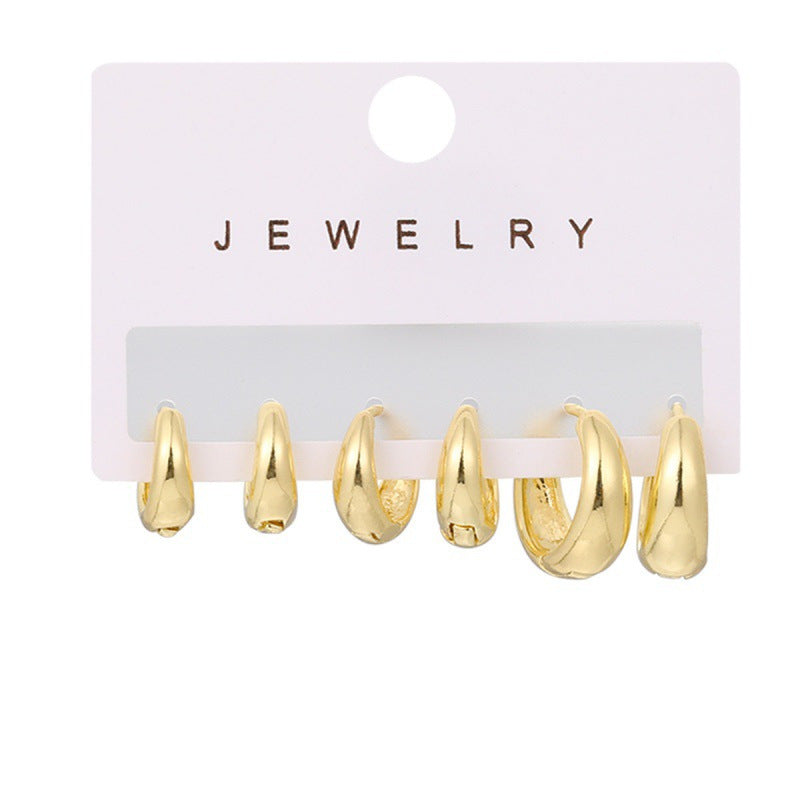 Minimalist Chunky Gold Stackable Earrings set