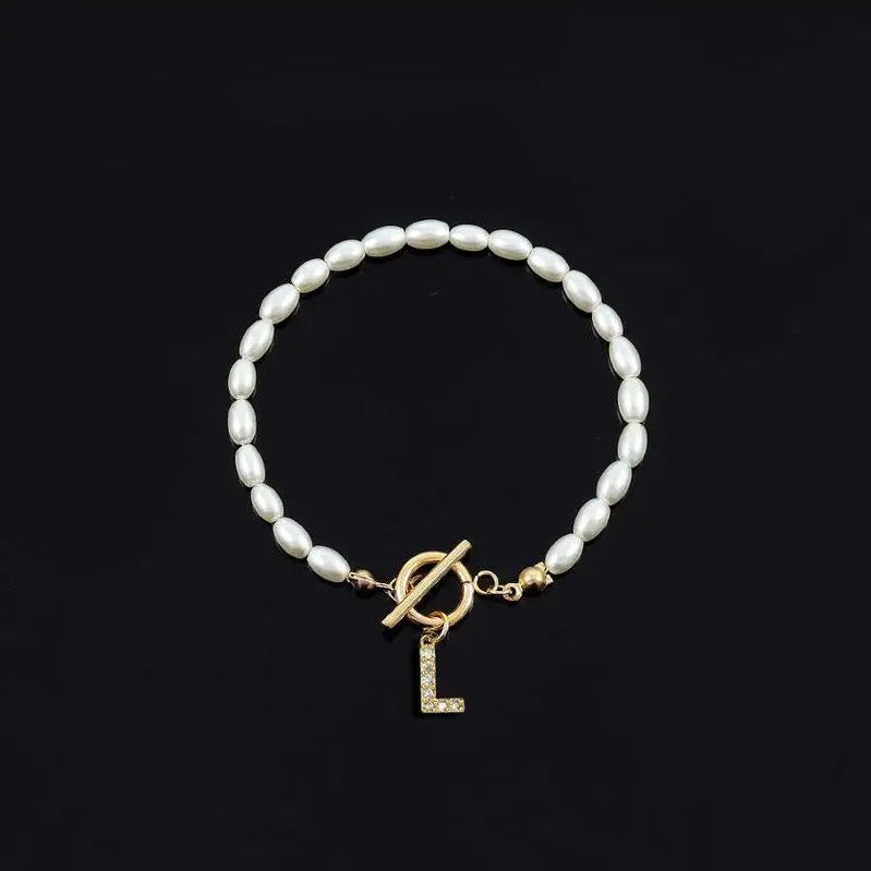 Pearl Toggle Initial Bracelet