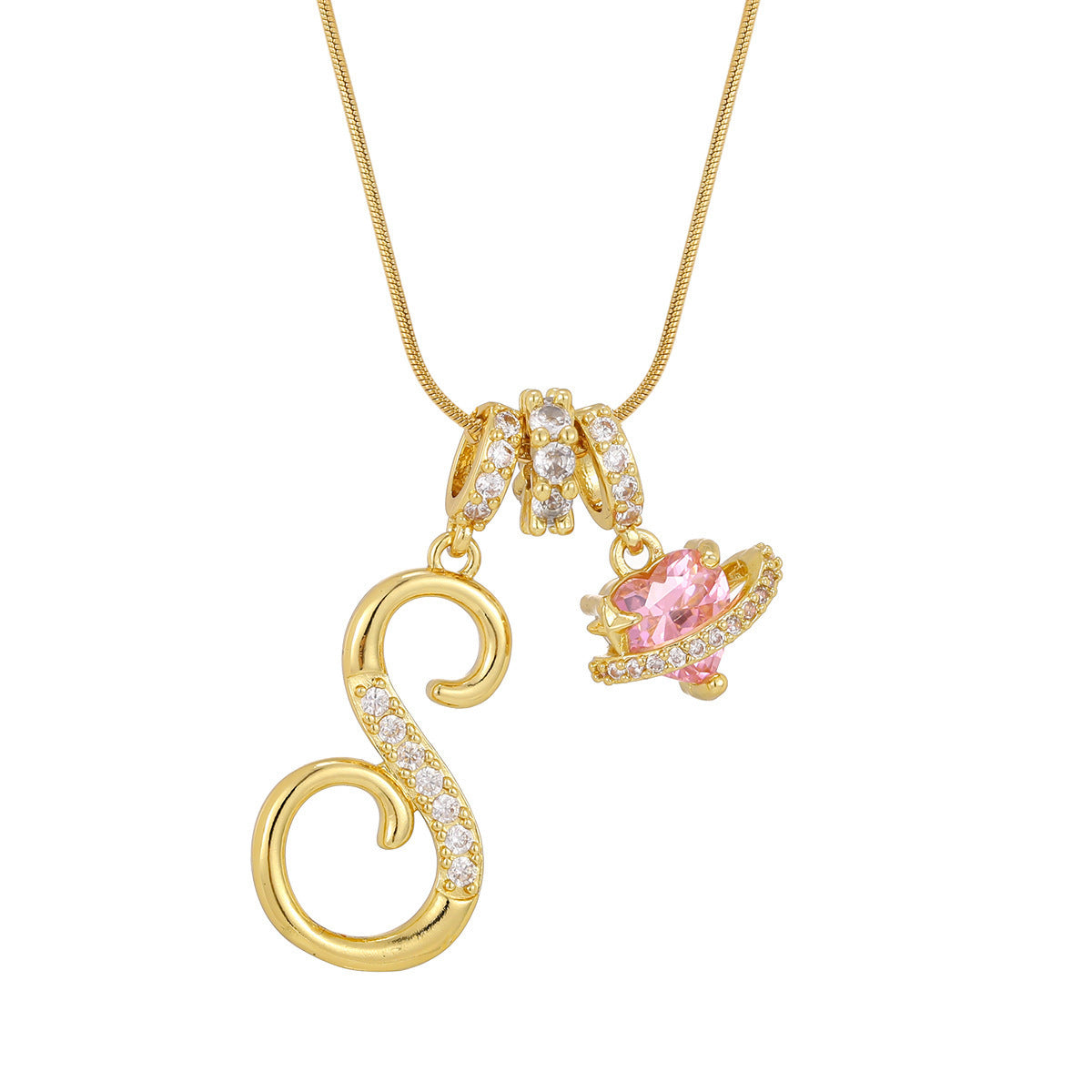 Pink Planet Initial Necklace