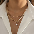 Vintage Pearl OT‑Clasp Necklace Long Beaded Chain Layering Necklace