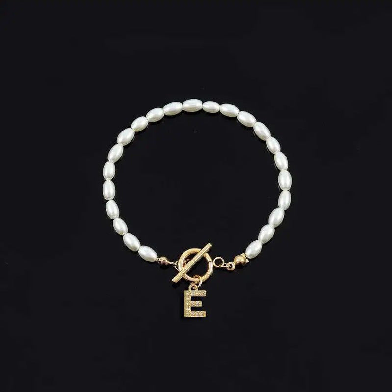 Pearl Toggle Initial Bracelet