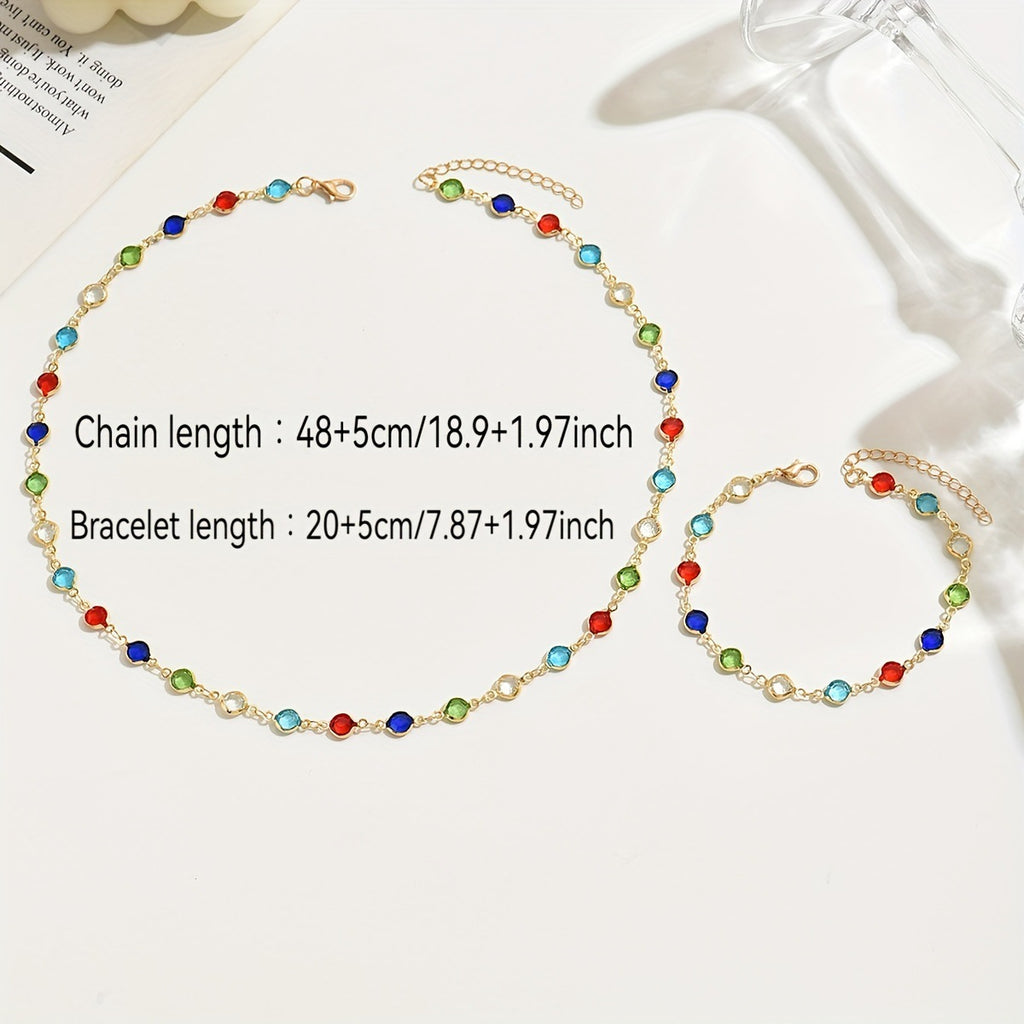 INS-style creative colorful rhinestone necklace and bracelet set