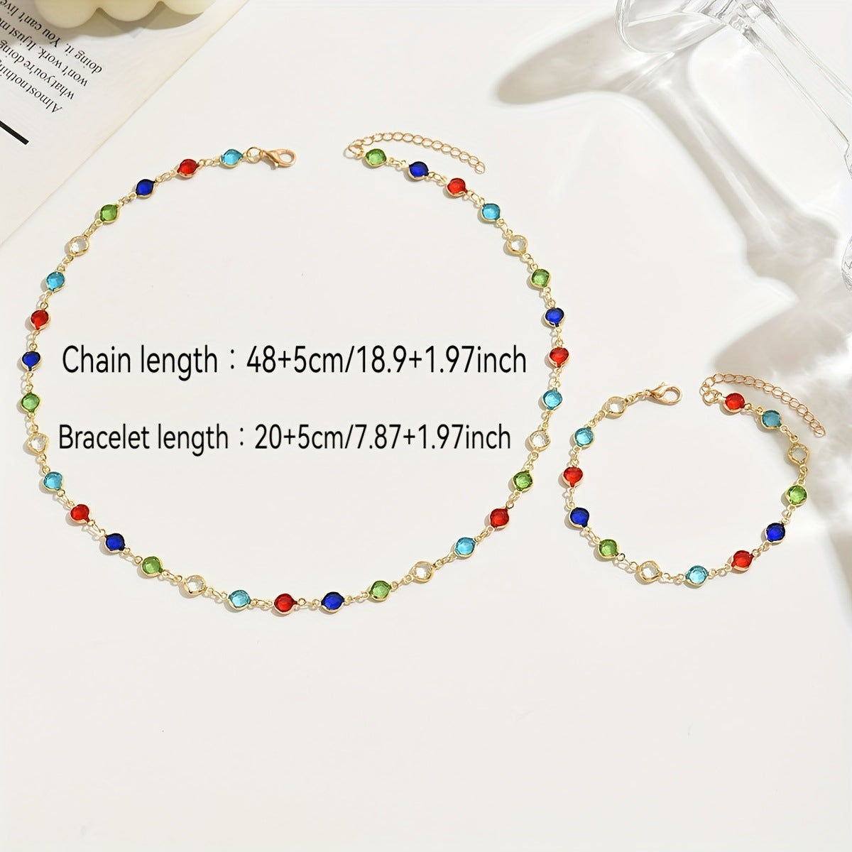 INS-style creative colorful rhinestone necklace and bracelet set