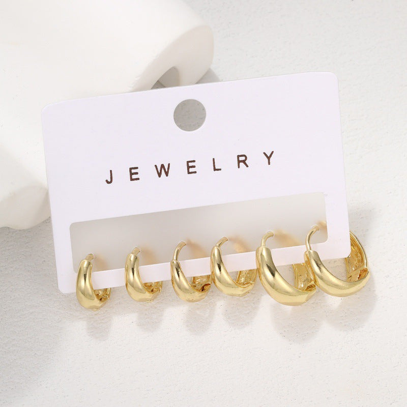 Minimalist Chunky Gold Stackable Earrings set