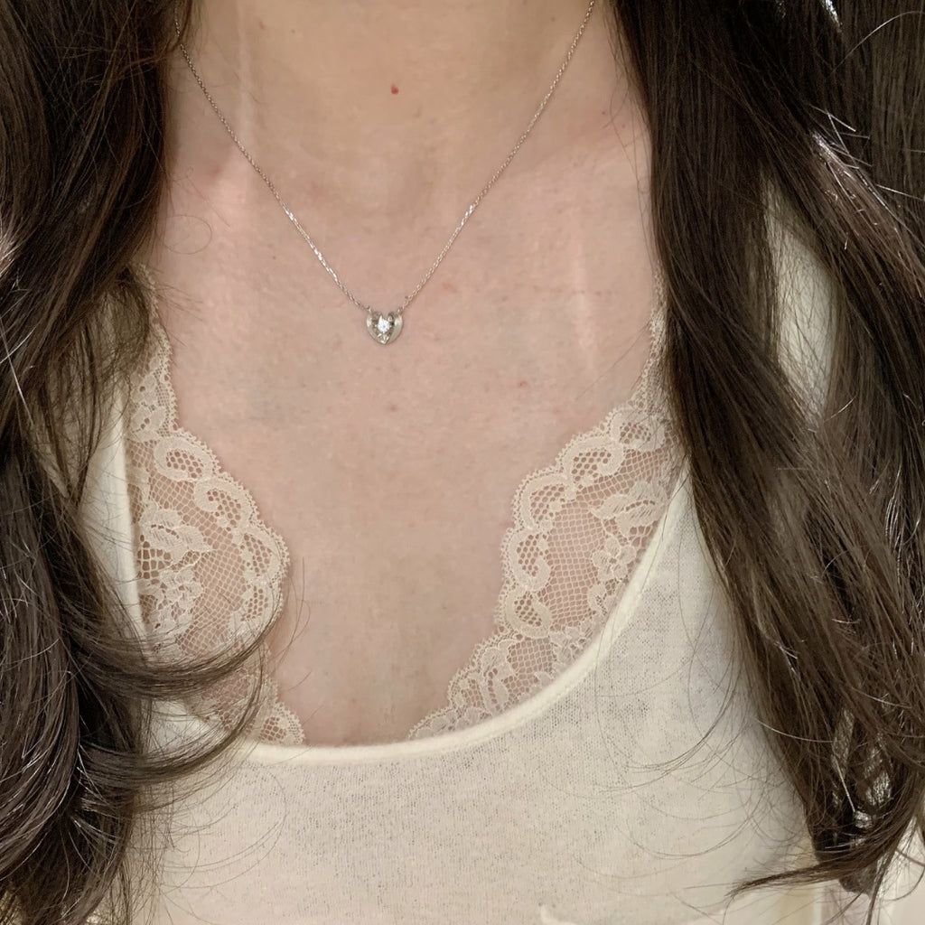 Italian Vintage Floating Heart Choker | Brushed Finish Minimal Luxury Women Necklace