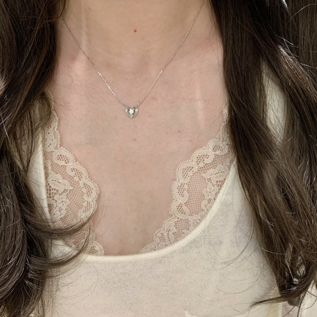 Italian Vintage Floating Heart Choker | Brushed Finish Minimal Luxury Women Necklace