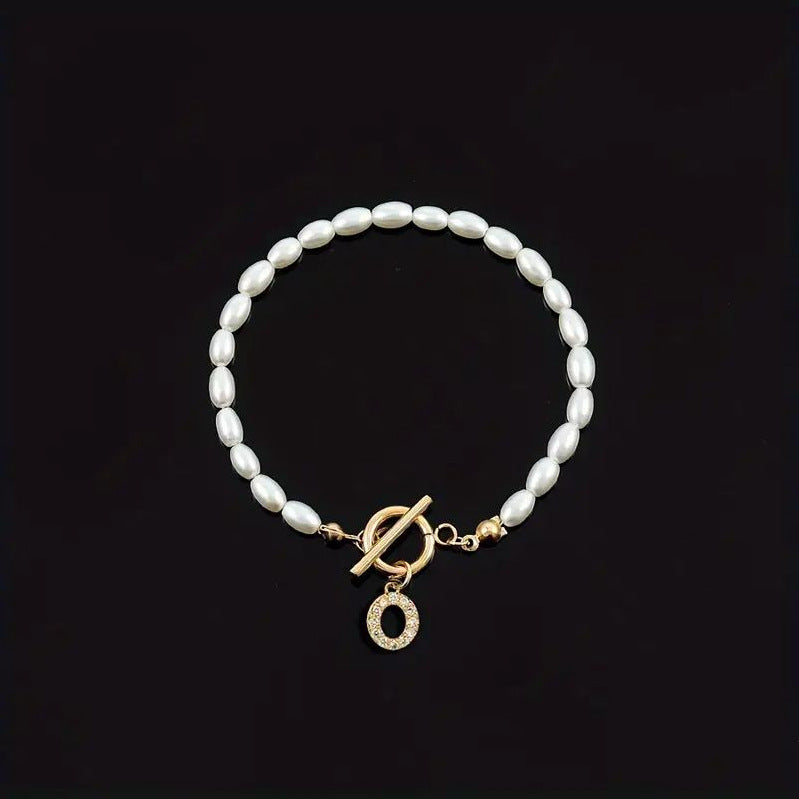 Pearl Toggle Initial Bracelet