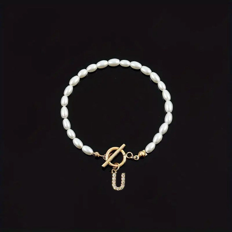 Pearl Toggle Initial Bracelet