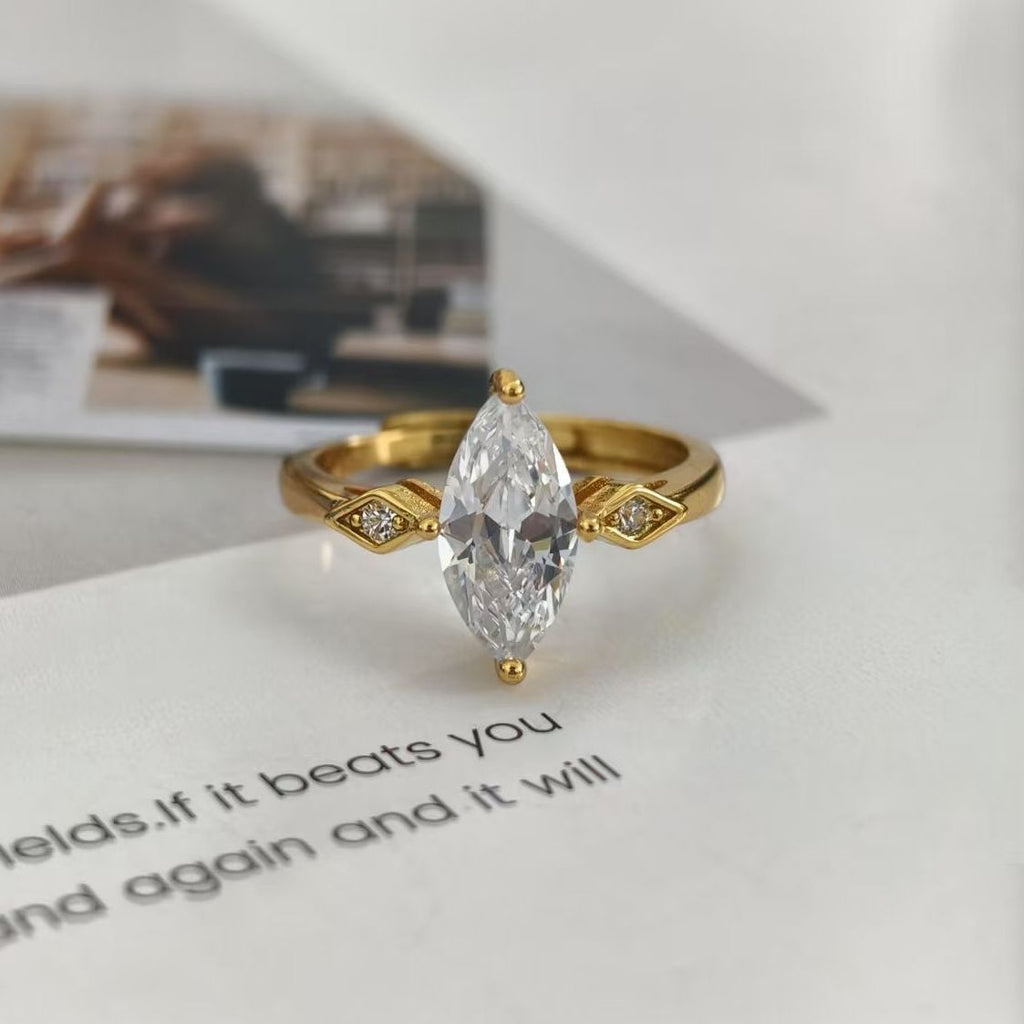 ✨Vintage Gold Octagram Stackable Ring | Marquise Cut CZ French Light Luxury Band