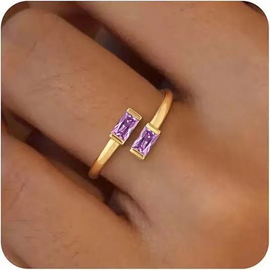 12 Birthstones Square Block Open Adjustable Ring, DIY Mix & Match Women Jewelry