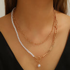Vintage Pearl OT‑Clasp Necklace Long Beaded Chain Layering Necklace