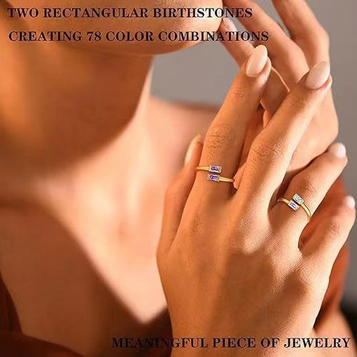 12 Birthstones Square Block Open Adjustable Ring, DIY Mix & Match Women Jewelry
