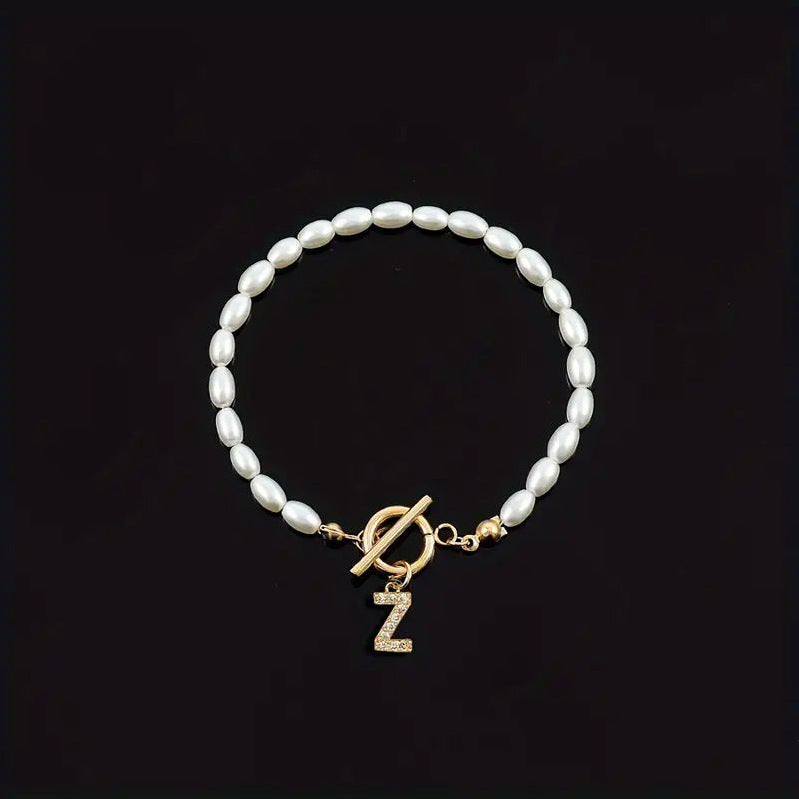 Pearl Toggle Initial Bracelet