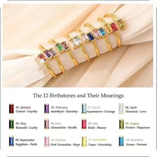 12 Birthstones Square Block Open Adjustable Ring, DIY Mix & Match Women Jewelry