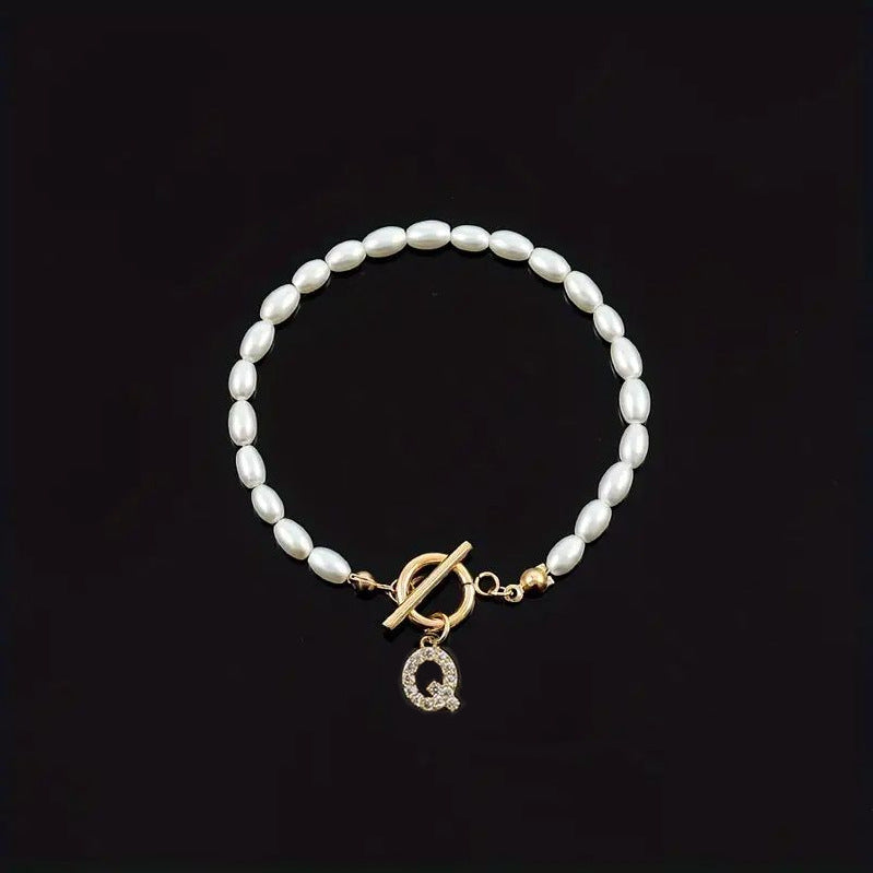 Pearl Toggle Initial Bracelet