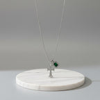 Vintage Stainless Steel Cross Necklace, Emerald Green CZ Micro Paved Pendant