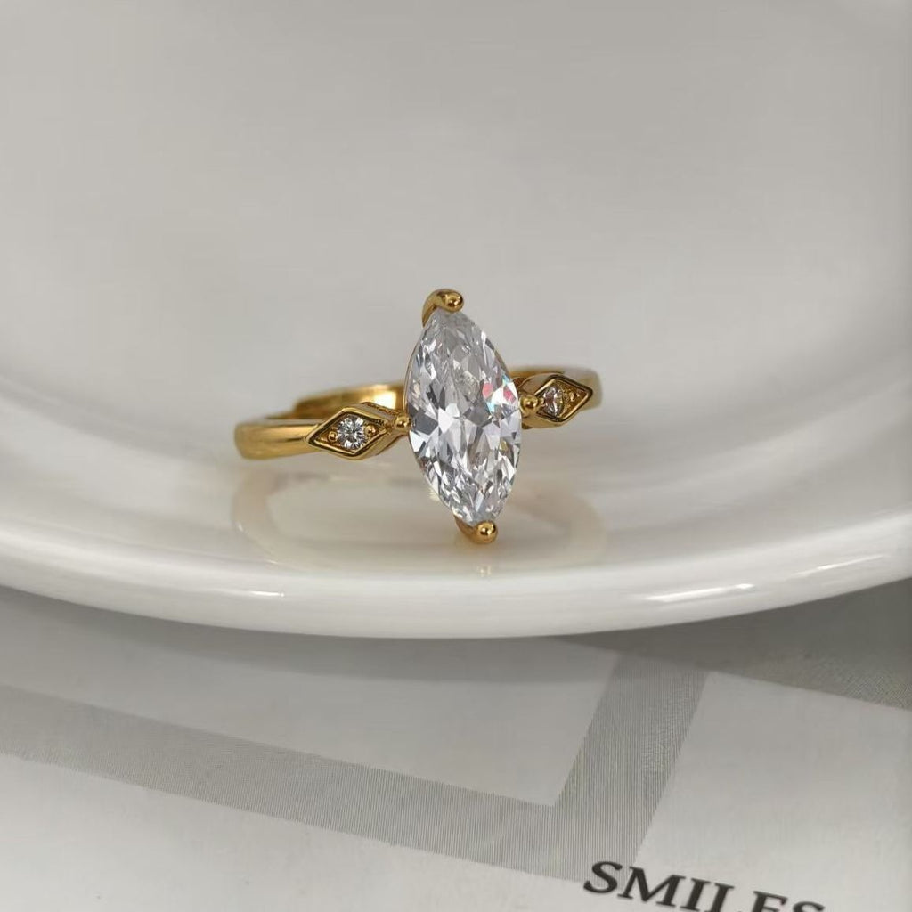 ✨Vintage Gold Octagram Stackable Ring | Marquise Cut CZ French Light Luxury Band
