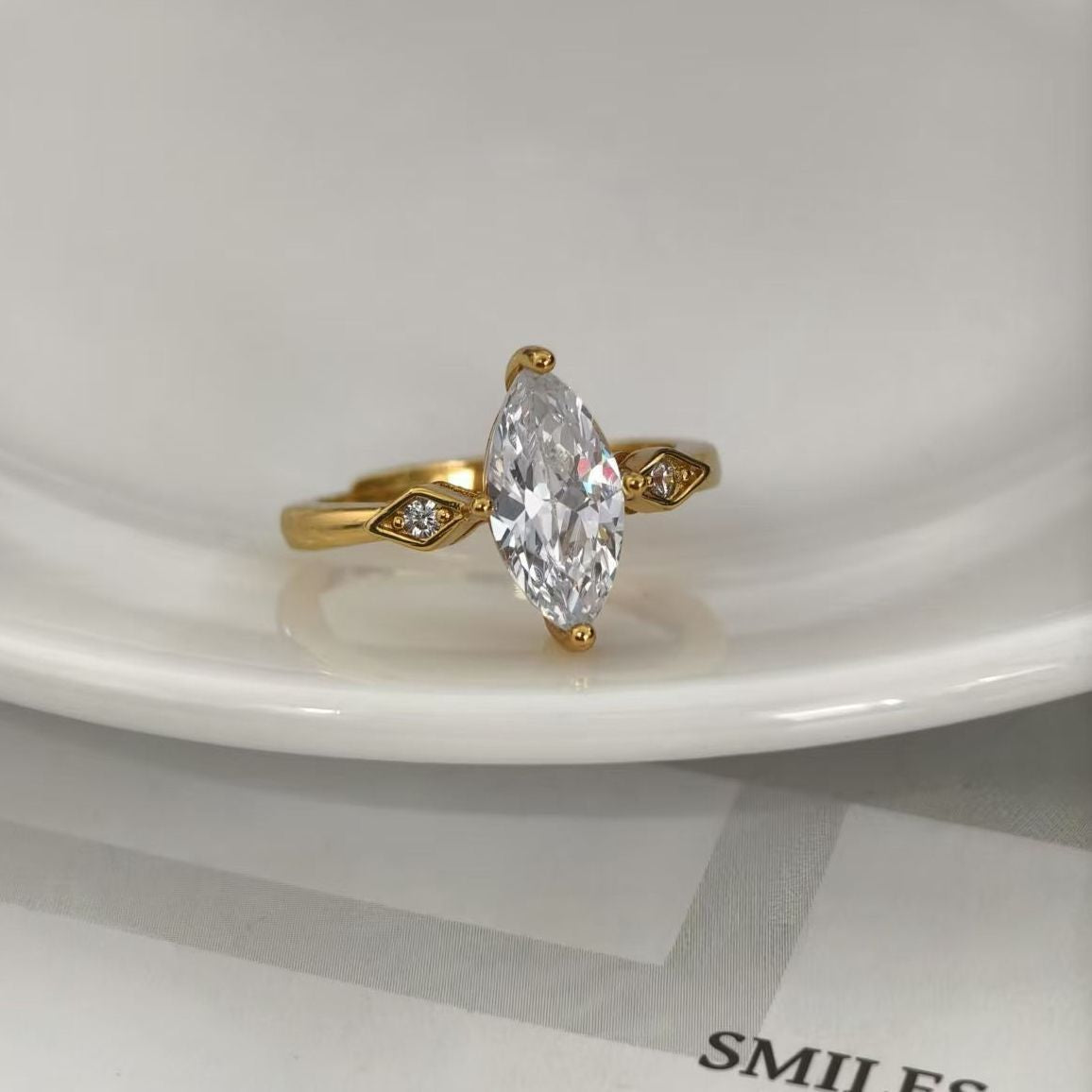 ✨Vintage Gold Octagram Stackable Ring | Marquise Cut CZ French Light Luxury Band